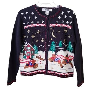Vintage Segue Black Christmas Theme Cardigan Sweater